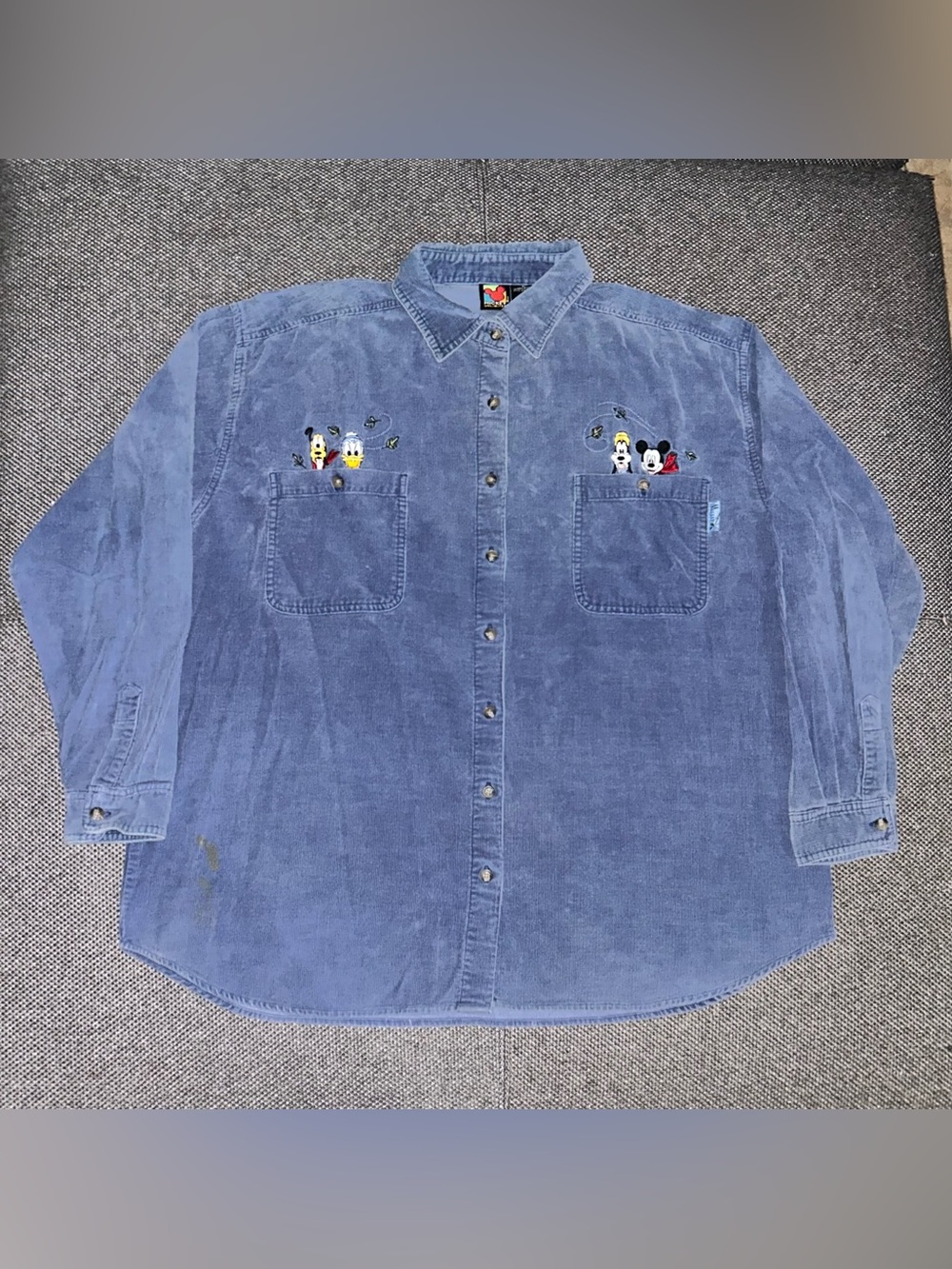 Rare 90s Disney Blue Corduroy Button Shirt Embroidered Mickey & Friends - Picture 2 of 7